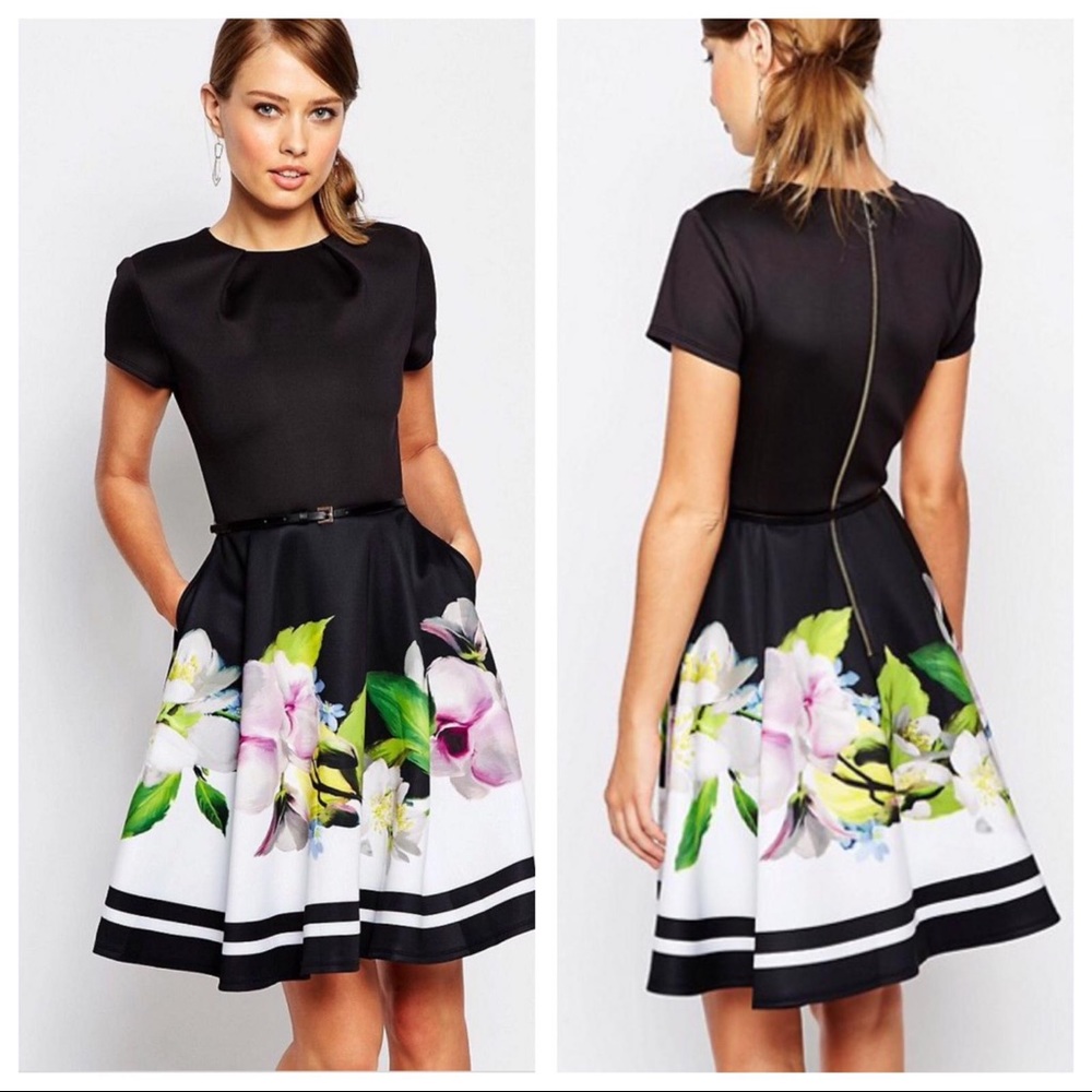 Ted Baker Black and White Floral Mini Dress